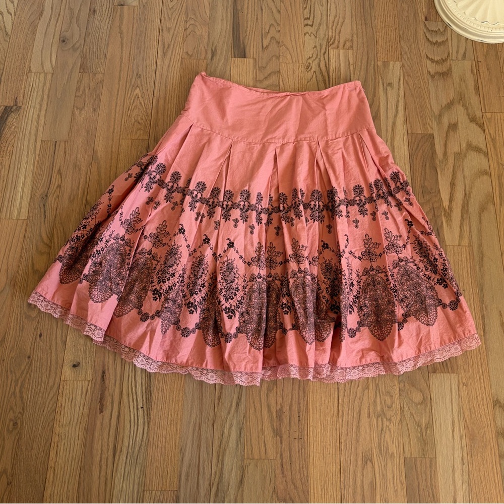Apt 9 Pleated Skirt Pink Damask Lace Trim Zip 8